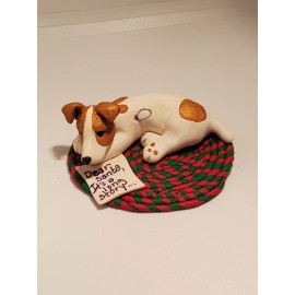 Celtic Forest Clay JACK RUSSELL Christmas Ornament w/NOTE "Dear Santa, it's a long story..." OOAK