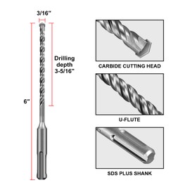 SALI Rotary Hammer Drill Bits 3/16"*6" 10 Pcs Rotary Hammer Drill Bits Concrete Masonry Hole Tool with Storage Case for Concrete, Stone, Brick