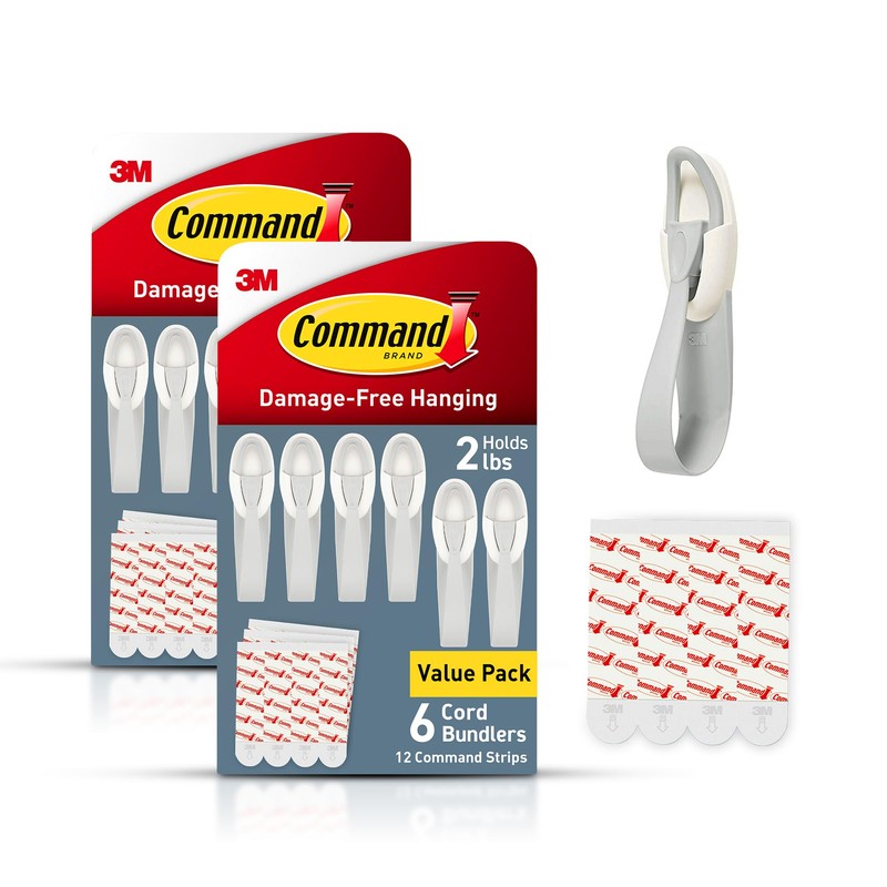 Command Cord Bundlers, Damage-Free Hanging Cord Organizer, No Tools Required