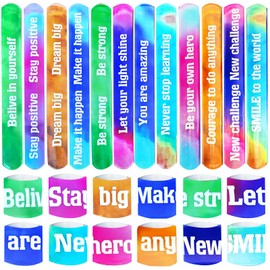 QZYCMHOO 24PCS Motivational Slap Bracelets Bulk,Inspirational Saying Wristbands Party Favors, Encourage Bracelets for Classroom Rewards, Group Spirit Gifts, Event Giveaways Supplies