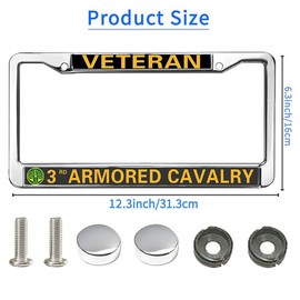 3rd Armored Cavalry Vet License Plate Frame Slim US Army US Flag Anti-Theft License Plate Frame US Veteran Power License Plate Frame for Independence Day