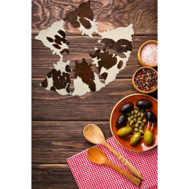 Cowhide Coaster Set of 6 pcs Natural Cowhide Drink Coasters