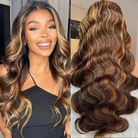 1.Glueless Wigs Human Hair Wear and Go 4x4 HD Lace Front Glueless Wig Human Hair 180 Density Pre Plucked Pre Cut Body Wave Lace Front Wigs for Women Blond Ombre Color P4/27 (24 inches)