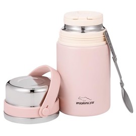 W&JOHNSON Food Flask Container, 800 ml Stainless Steel Double Walled Soup Flask Leakproof Food Jar Soup Containers with Foldable Spoon (Black) (Pink)
