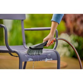 Gardena Cleansystem Hand Brush S Soft: Cleaning Brush with Hose Connection, Flat Brush Body, for Narrow Places and Sensitive Surfaces, with Flow Control (18840-20)