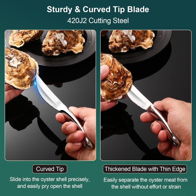 SUCCFLY Premium Oyster Shucking Knife，Stainless Steel Oyster Shucker Tool，Sturdy &