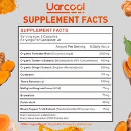 Uarcool Turmeric Curcumin Supplement 2400mg, with Black Pepper Extract for Best Absorption,Joint Support Supplement - 60 Softgels