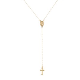 IXDEAXLY Rosary Bead Cross Y Necklace Chain for Women Catholic Virgin Mary Religious Prayer Luck Neckalce Jewerly Gift-Gold