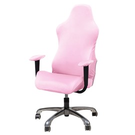 WOMACO Gaming Chair Slipcover Stretch Seat Chair Cover for Leather Computer Reclining Racing Ruffled Gamer Chair Protector (Pink, One-size)