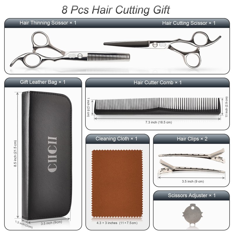 CIICII Hair Cutting Scissors Shears Set, Professional Hairdressing Scissors Kit