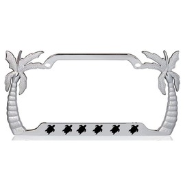 Turtle Animal Palm Tree Design Chrome Metal Auto License Plate Frame Car Tag Holder