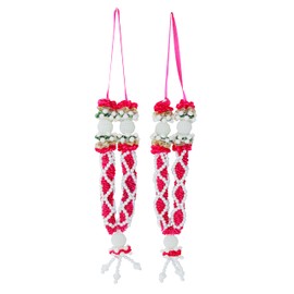 Set of 2 Mala Artificial Flowers Ribbon Garland with Beads for Idol-Mala for God Statues Accessories Pooja Sringar Articles Ornament for Indian Traditional Festival Decoration(Size:-6")(Pink)