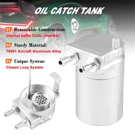 RULLINE Baffled Oil Catch Can Kit Reservoir Tank 400ml Oil Catch Tank Aluminum Universal Silver