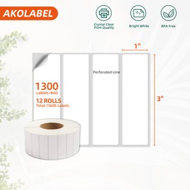 AKOLABEL 3x1 inch Direct Thermal Labels for UPC Barcodes Postage Address Label, Compatible with Rollo & Zebra Desktop Thermal Label Printers (12 Rolls, 1300 Labels/Roll)
