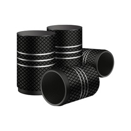 KINBOM 4pcs 1.7 x 1 cm Aluminium Car Valve Caps, Heavy Duty Tyre Caps, Valve Stem Caps, Airtight Seal for Cars, SUVs, Trucks, Bicycles, Motorcycles (Black)