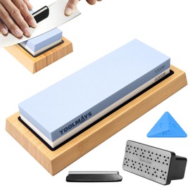 Whetstone Sharpening Stone Set, Dual Sided Grit 1000/6000 Knife Sharpener Set, Wet Stone Sharpening Kit with Nonslip Base, Angle Guide and Knife Holder (6pcs)