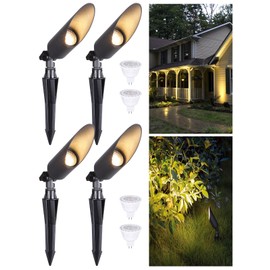 LEONLITE 12V AC/DC Low Voltage LED Landscape Spotlight with Replaceable 7W 3000K MR16 Bulb, Max 50W GU5.3 Base, Die-Cast Aluminum Spotlight, Outdoor Uplights for Garden, Patio, Yard, Black, Pack of 4