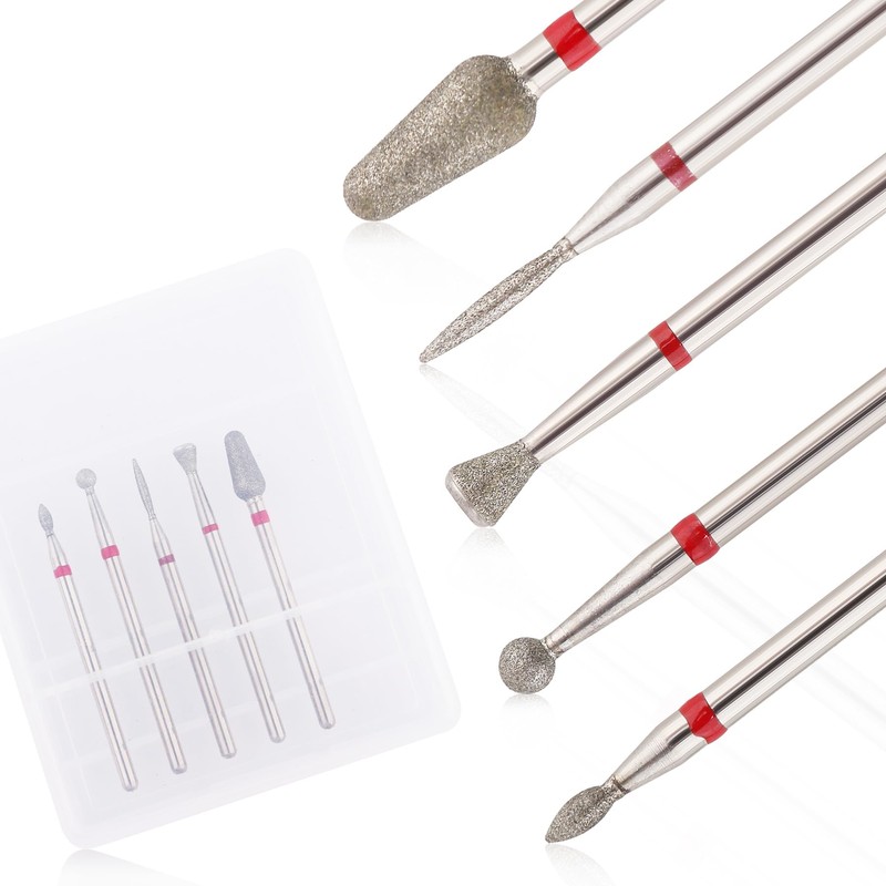 5Pcs Diamond Nail Drill Bits sets (RED (Fine) B03 set)