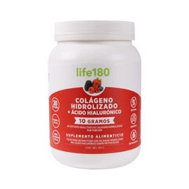 Life180, Colágeno Hidrolizado más Ácido Hialurónico en Polvo, Sabor Moras, 450gr. 30 Porciones