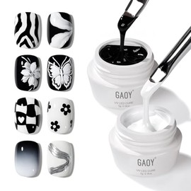 GAOY Gel de Pintura en Blanco y Negro para Arte de Uñas, Esmalte de Gel Cremoso Sin Limpieza para Líneas, Diseños Florales, Patrones o Uñas Francesas 