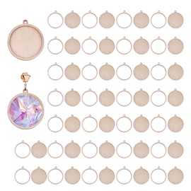 CHGCRAFT Pack of 60 2 Styles Wooden Bezel Inlay Frame Bezel Pendant Round Shape Open Back Frame Pendant Wood Resin DIY Charm for Earring Bracelet Necklace Jewellery Making, Oval, 2.2 x 1.9 x 0.1