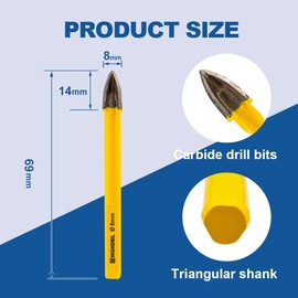 HIGHDRIL Core Drill Bit Set - 5pcs/Pack 5/16 Inch (8mm) Carbide Hole Saw Drill Kit with Triangle Shank for Wood Porcelain Tile Concrete Ceramic Plastic Marble, Locating to Drilling Holes