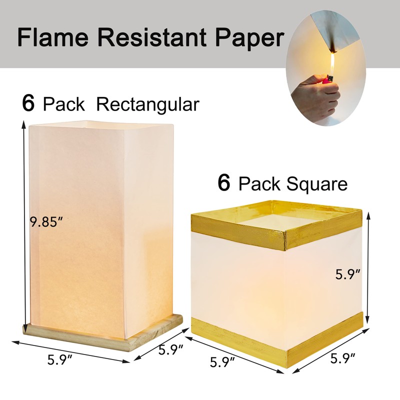 FUELYE 12Pack Floating Lanterns Square Rectangle Sets,Outdoor Lanterns Decorative with