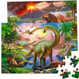 Puzzles for Kids Ages 4-6 – 2 x 60 Pieces Puzzles for Kids Ages 3-5 6-8 – World of Huge Dinosaurs – Learning Educational Toys for Boy and Girl (2 Packs)
