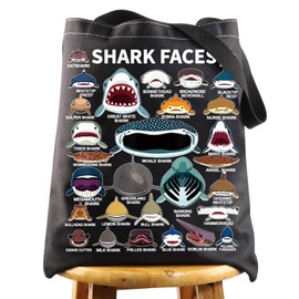 BWWKTOP Shark Face Canvas Tote Bag Shark Lovers Gifts Shark Reusable Grocery Bags Shark Merchandise (shark face BL)