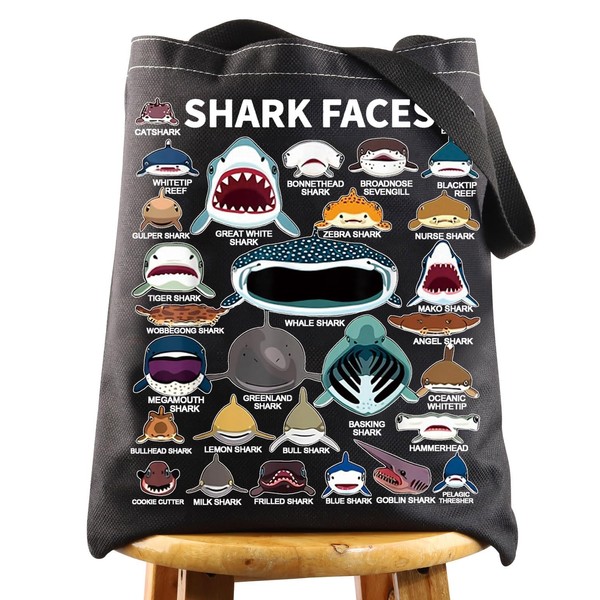 BWWKTOP Shark Face Canvas Tote Bag Shark Lovers Gifts Shark