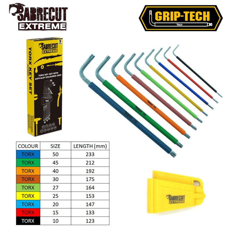 9 Piece SabreCut SCTX009S Soft Grip Extra Long Torx Key