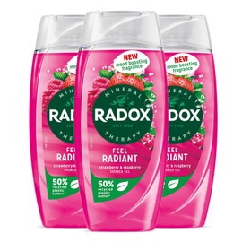 Radox Mineral Therapy Shower Gel Feel Radiant with Nature Inspired Mood Boosting Fragrance Body Wash for Women Blended with Strawberry and Raspberry, 225ml (Buy 3)