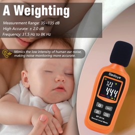 Noise Decibel Meter, Gedaye Sound Level Meter, Range 35-135dBA, SPL Meter with A Weighted, Data Hold MAX/MIN Fast/Slow, for Classroom Workshop dB Reader Monitor Audio Measure Device Sound Detector