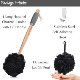 Slick- Loofah with Handle, Loofah Back Scrubber, Back Loofah, Loofah Brush with Long Handle, Loofah on A Stick, Shower Loofah with Handle, Shower Supplies, Loofah Scrubber, Loofah Back Scrubber