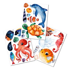 Yabaduu Window Stickers 3 x DIN A4 Sheets Window Film Sticker for Children Bathroom Children's Room Living Room Sticker Waterproof Y076 (03 Sea Creatures)