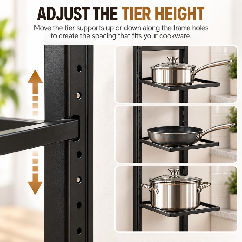 5-Tier Adjustable Pot & Pan Organizer for Cabinets – Black