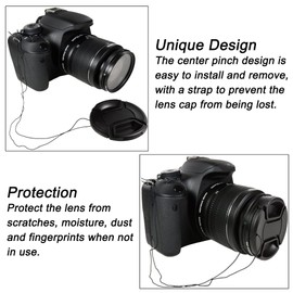 95mm Camera Lens Cap, PCTC Camera Lens CoverSnap-On Center Pinch Front Lens Cover with Strap Compatible with Nikon, Canon, Sony & Other DSLR Cameras