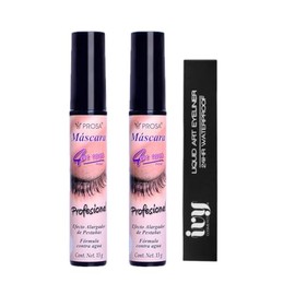 2 Máscara de Pestañas Profesional Prosa Negras Waterproof  Delineador Líquido IVY Liquid Art Eyeliner Waterproof Kit Maquillaje PROSA  IVY            