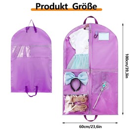Children's Clothing Bag, Costume Garment Bag with 5 Pockets, Foldable Children's Garment Bag, 100 x 60 cm Dance Costume Bag, Clothes Bags, Long, with Zips, for Suits, Dresses, Coats, Purple