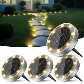 nipify 4 Pack Solar Lights Outdoor Garden, Solar Ground Light, Waterproof Disk Lights for Pathway, Patio, Yard, Lawn, Landscape (Warm White)
