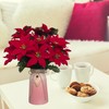 Artificial Poinsettia Christmas Flower Arrangement in Pink Vase, Festive Red
