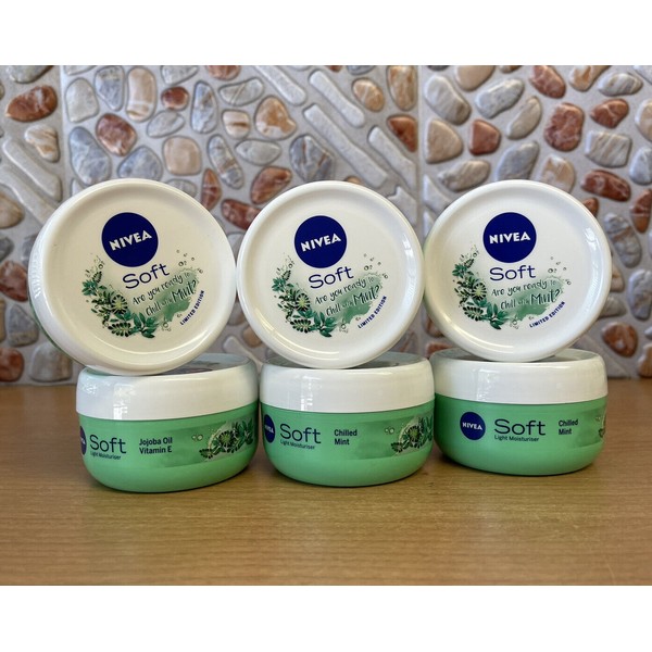 6PK Nivea Soft Light Moisturizing Cream Chilled Mint Vitamin E Jojoba 100ML