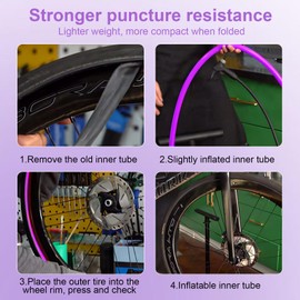 Zimoer 2 Pieces TPU Bicycle Inner Tubes, Ultralight Road Bike Inner Tubes, 700C Bike Inner Tube, Bike Tpu Inner Tube, Compatible with 700x23/25/28/30/32C Presta Valve 65mm with Tire Patch, Purple