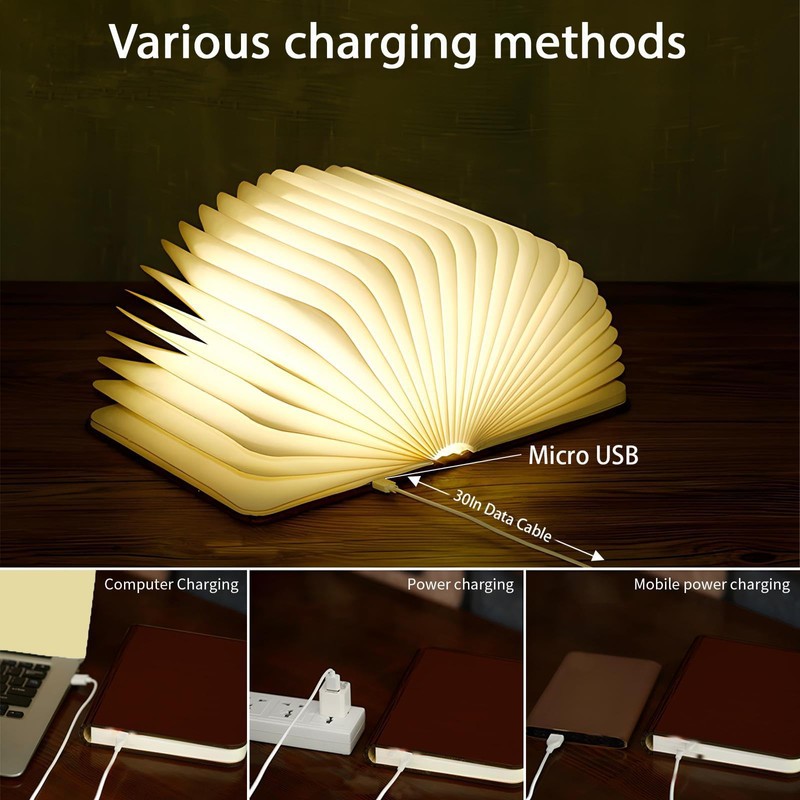 5.7 Inch Wooden Book Lamp, Multicolor Folding Book Lamp Automatically