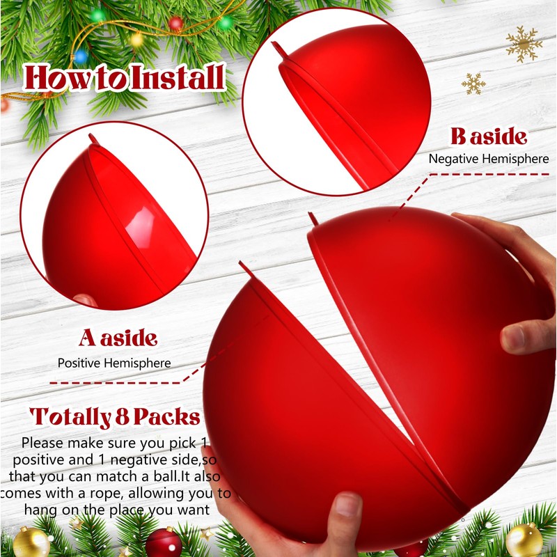 Weysat 4 Pcs 8 Inch Extra Large Fillable Christmas Ball