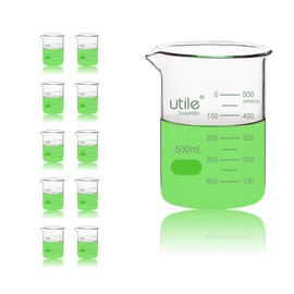 Utile 10 Pcs Glass Beaker Set, Vol.500ml Beakers, Glass Beaker with Double Scale Printed Graduation, 4000.0500.10-X