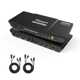 TESmart KVM Switch 2 Computers 1 Monitor 4K@60Hz, Dual Monitor KVM Switch Support EDID Emulators | USB 2.0 | L/R Audio | 4 Switching Methods with 2 Input Cables for Home Office/Gaming
