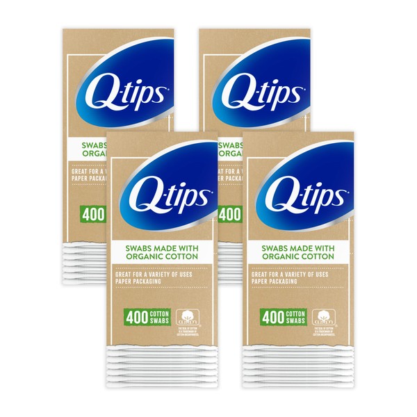 Q-tips Cotton Swabs Organic Swab Ultimate Home and Beauty Tool Made from Organic Cotton, Paper 400 Count(Pack of 4)