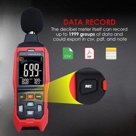 Decibel Meter with Data Logging Sound Decibel Meter Data Logger, 30~130dB Sound Level Meter with Audible Visual Alarm, Sound Meter with Export Data, PC Connection, Temperature, Analog Bar Indicator