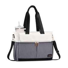 LOVEVOOK Upgrade Version Work Bags for Women 15.6 Inch Laptop Bag Large Capacity Mutiple Pockets Teacher Bag Water Resistant Canvas Tote Bag Purse for Office Travel College Nurse Teacher, Gray Beige